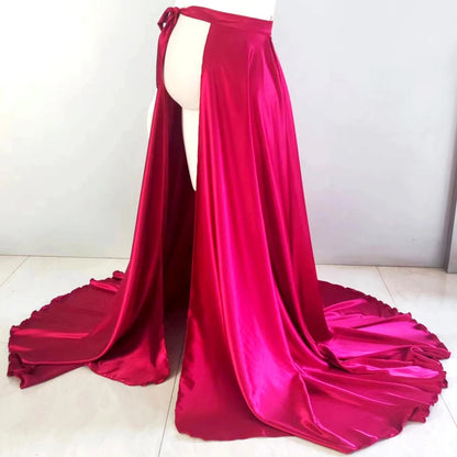 Maternity Photoshoot Outfit For Women Sexy Red Satin Lace Up Skirt Bubble Sleeves Accessories