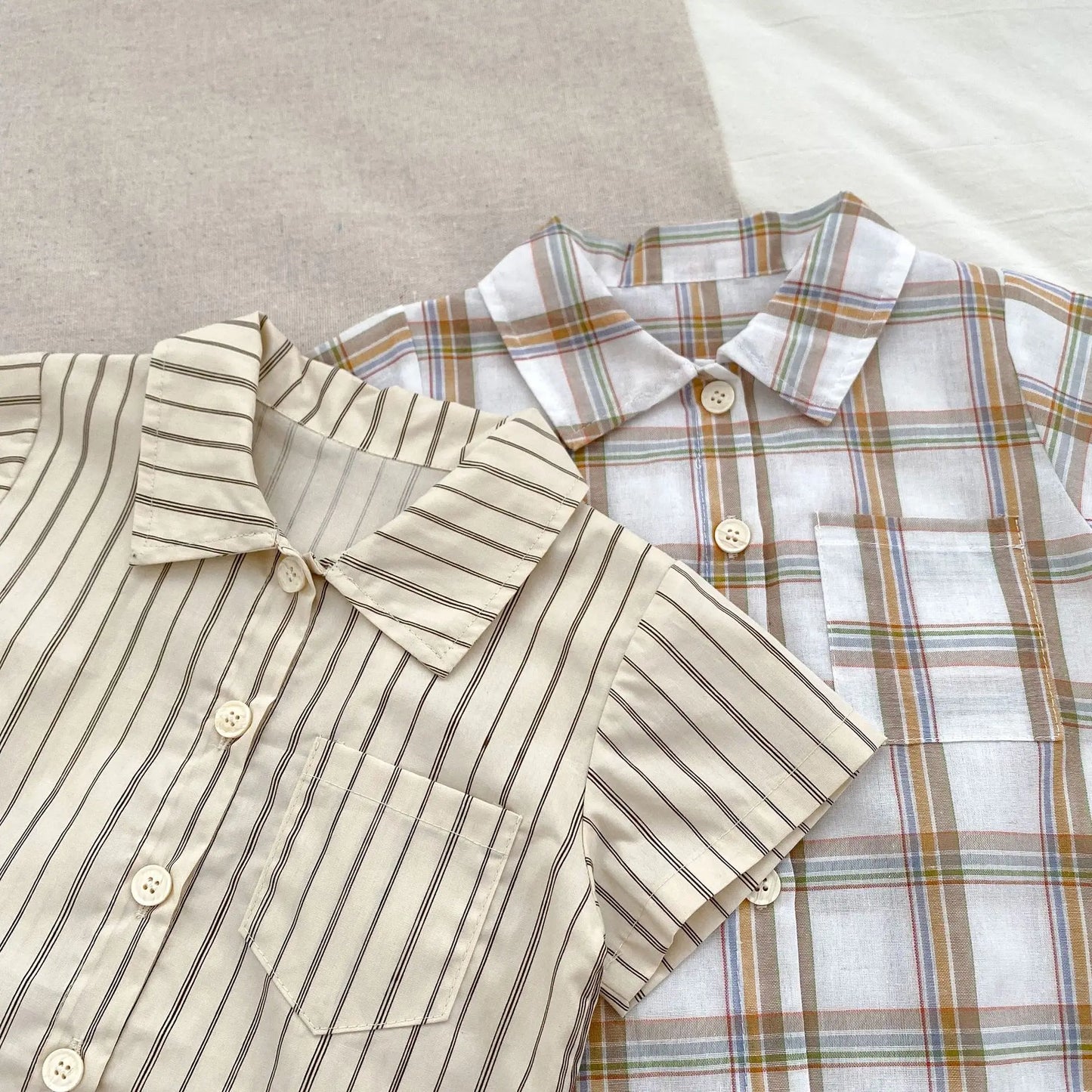 Boy Girl Children Striped Shirt Set Baby Fashion Short Sleeve Lapel Tops+Shorts