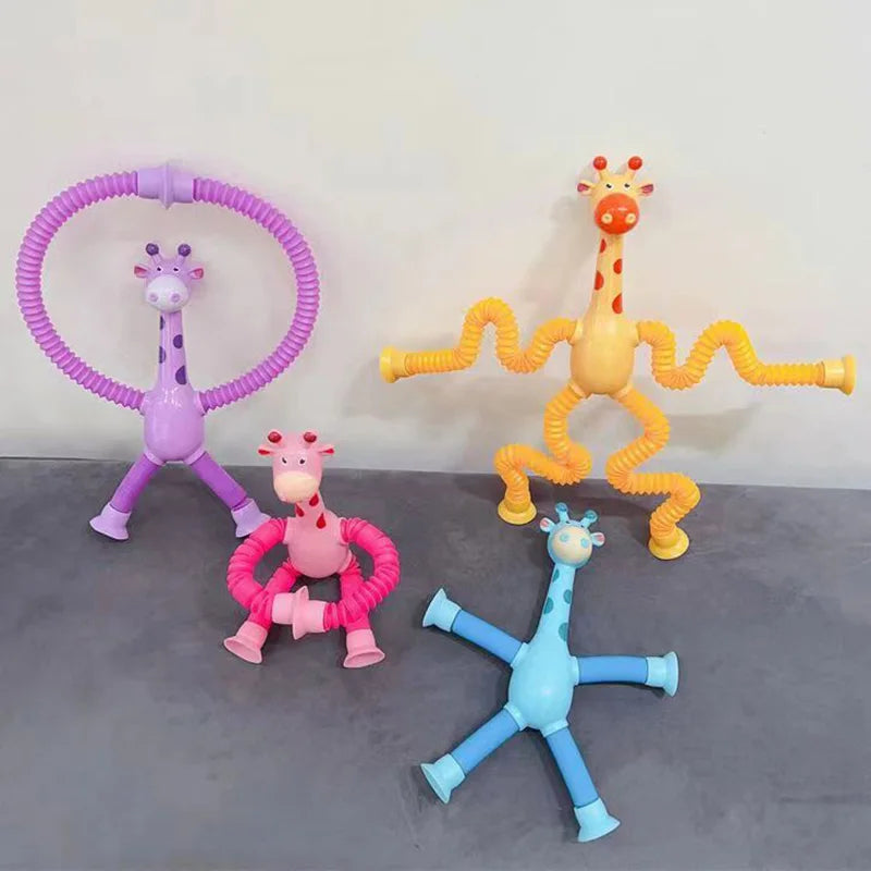 Children Suction Cup Toys Pop Tubes Stress Relief Telescopic Giraffe Fidget Toys