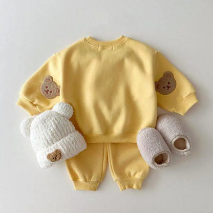 Boy Girl Children Cartoon Cotton Tops+Solid Pants 2ps Fashion Sweatshirt Set