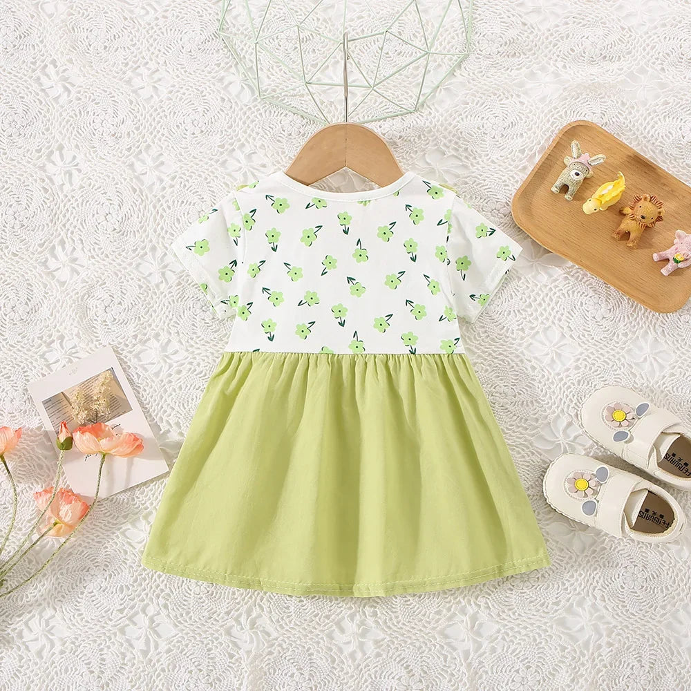 Summer Baby Girl Cotton Flower Fake Two-Piece Shoulder Strap Dress