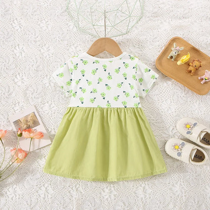 Summer Baby Girl Cotton Flower Fake Two-Piece Shoulder Strap Dress