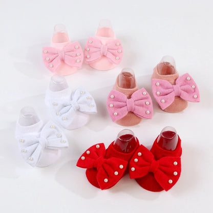 Baby Girl Floor Socks Cute Bow Non Slip Toddler Walking Socks and Headband Grip