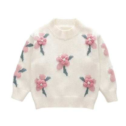 children's clothing autumn  winter new girl cute little flower baby knitted pullover