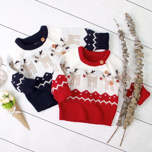 Girl Boy Christmas Sweaters Warm Cute Baby Knit Elk Printed Sweaters Tops