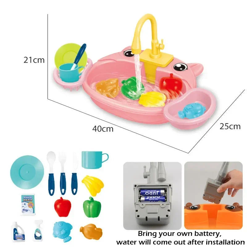 Water Pretend Play House Kids Can Drain Wash Basin Sink Kitchen Set