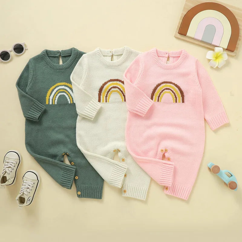 Newborn Baby Girl Boy Knit Sweater Romper  Rainbow Jumpsuit