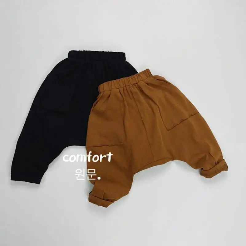 Boy Girl Baby Retro Solid Cross Pants Children Loose Casual Pants