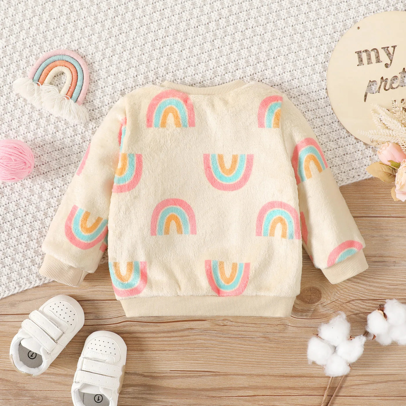 Baby Boy/Girl Allover Rainbow Print Long-sleeve Fuzzy Sweatshirt