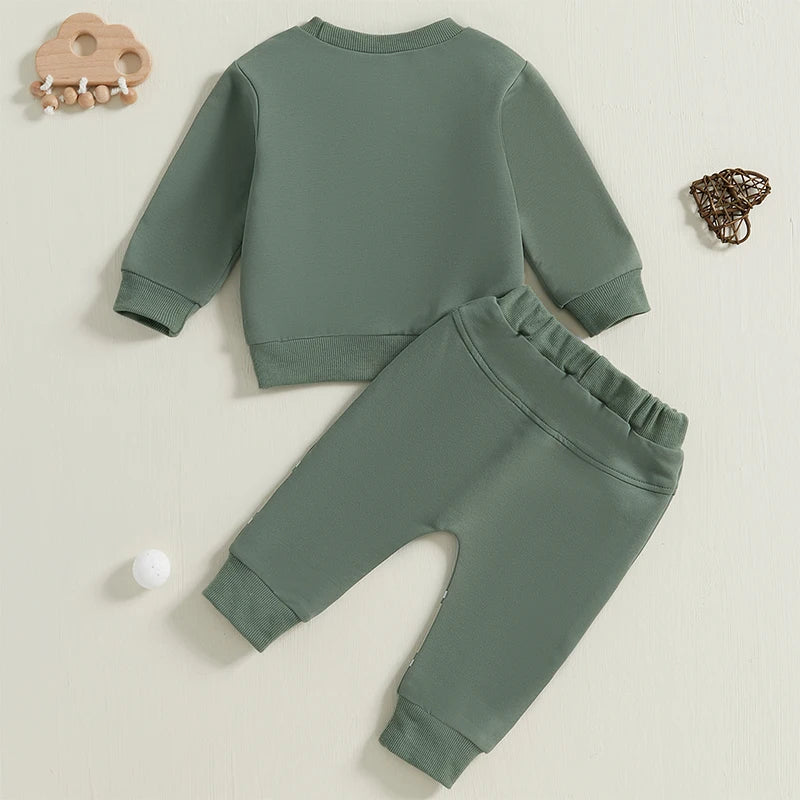 Baby Boys Letters Print Sweatshirt with Contrast Color Sweatpants Clothes