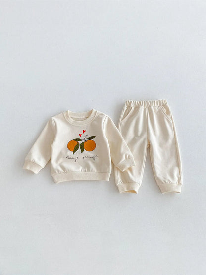 Baby Cotton Tracksuit Boy Girl Fruit Print Long Sleeve Tops+Pants 2pcs