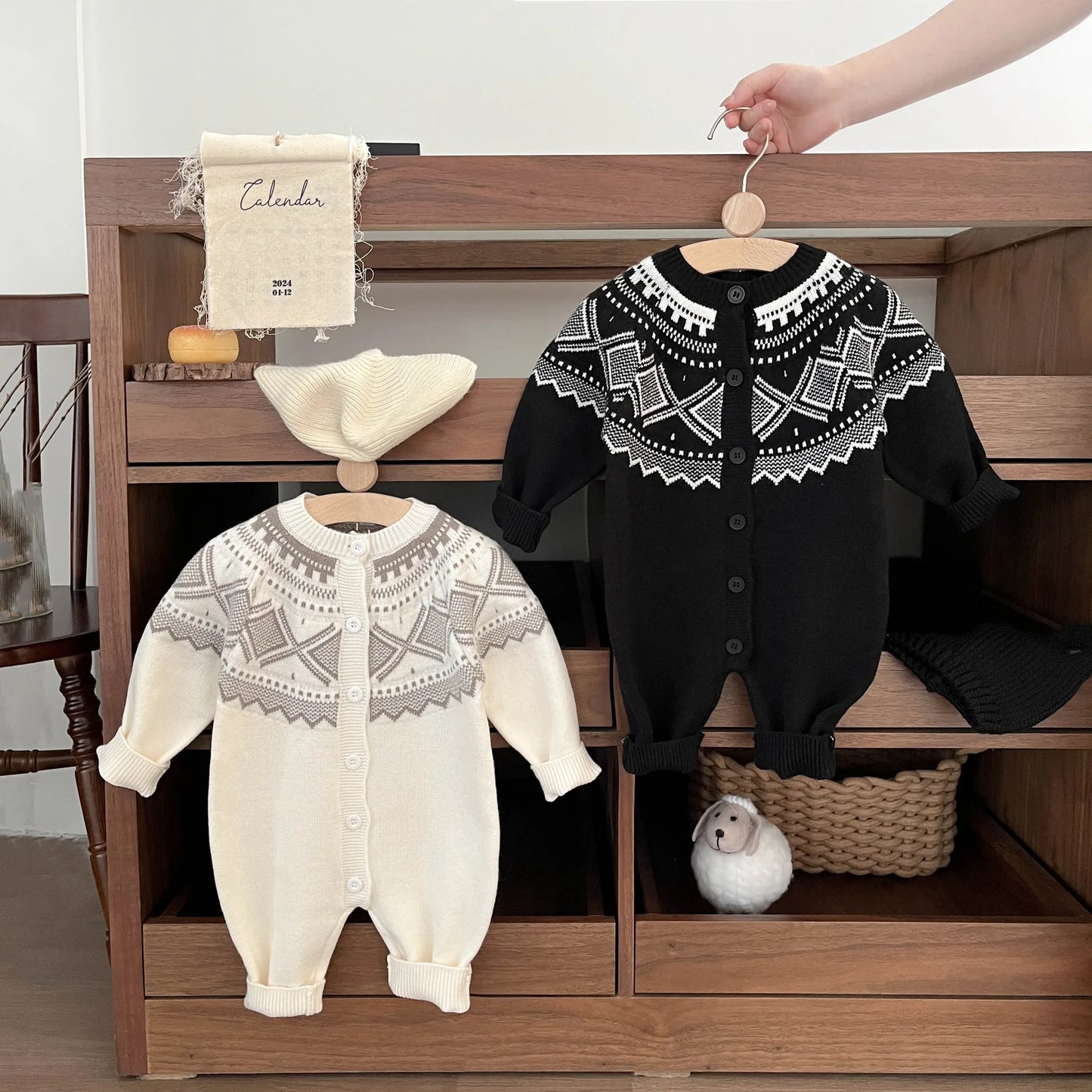 Baby Long Sleeve Romper Newborn Toddler Rhombus Knitted Jumpsuit