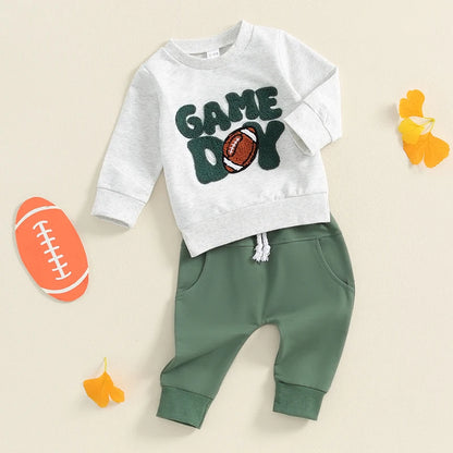 Toddler Baby Boys Embroidery Letters Rugby Sweatshirt Elastic Waist Pants