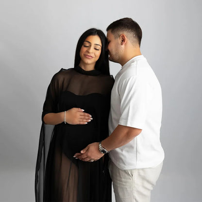 Maternity Photography Props Translucent Black Chiffon Cloak Pregnancy Dresses