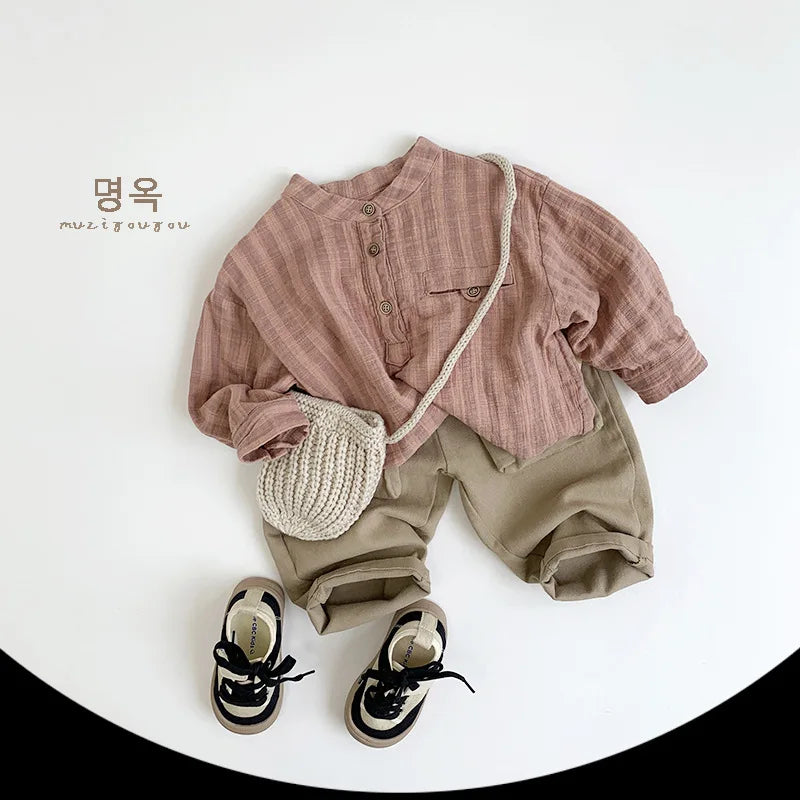 Children Casual Pants Cotton Boys Big Pocket Trousers Solid Baby Girls Versatile Pants