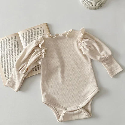 Infant Baby Girls Jumpsuit Long Sleeved Cotton Mesh Splicing Toddler Romper