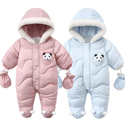 Winter Newborn Baby Romper Warm Panda Boy  Girls Jumpsuit With Gloves