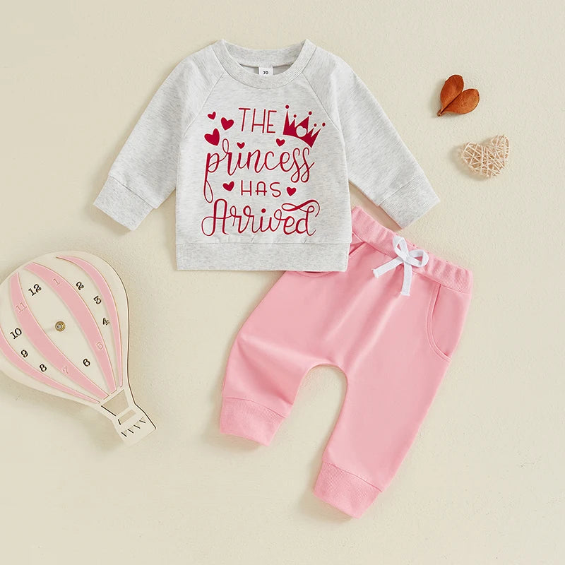 Baby Girls 2-piece Outfit, Letters Print Sweatshirt with Elastic Waist Sweatpants