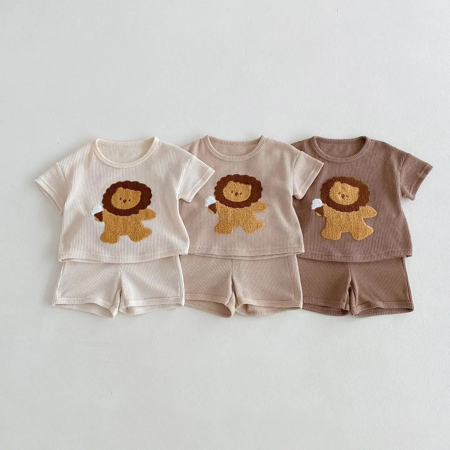 Boy Girl Children Cartoon Lion Short Sleeve T-shirt + Shorts 2pcs