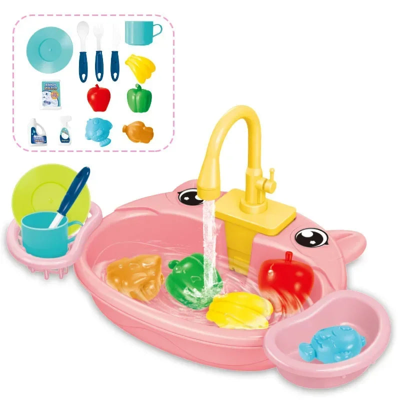 Water Pretend Play House Kids Can Drain Wash Basin Sink Kitchen Set