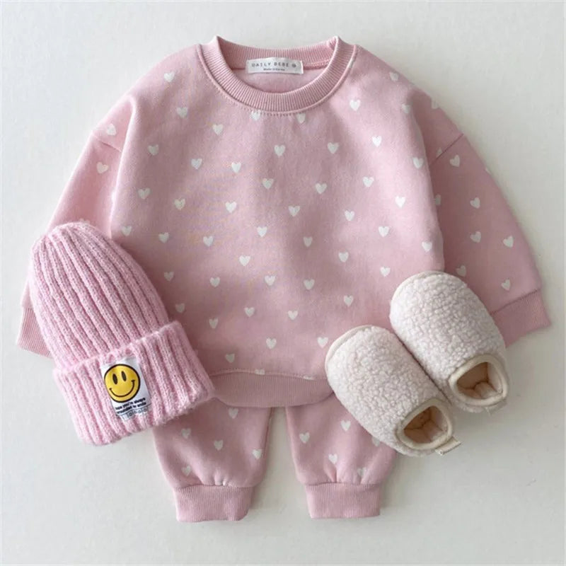 Baby Girl Outfits Full Heart Boys Clothing Sweatshirt + Pants 2pcs Suit