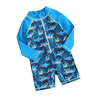 Baby Boy Swimsuit Shark Rashguard Swimsuit Long Sleeve Zipper Swimwear Suit