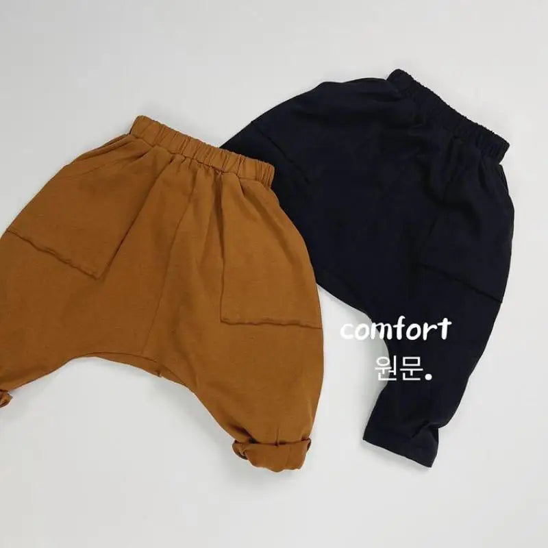 Boy Girl Baby Retro Solid Cross Pants Children Loose Casual Pants