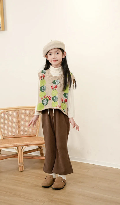 Girls' Bell Bottom Pants with Thin Stripes for Slimming and Warmth, Casual Pants