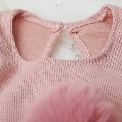 3 Pieces Set Newborn Jumpsuit Tail Pom Hat Set with Mini Doll Pink Baby Photography Outfit New born Girl