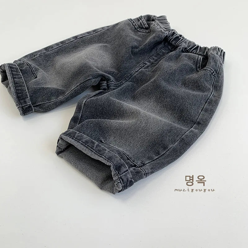 New Children Vintage Denim Trousers Boys/Girls Versatile Casual Harem Pants