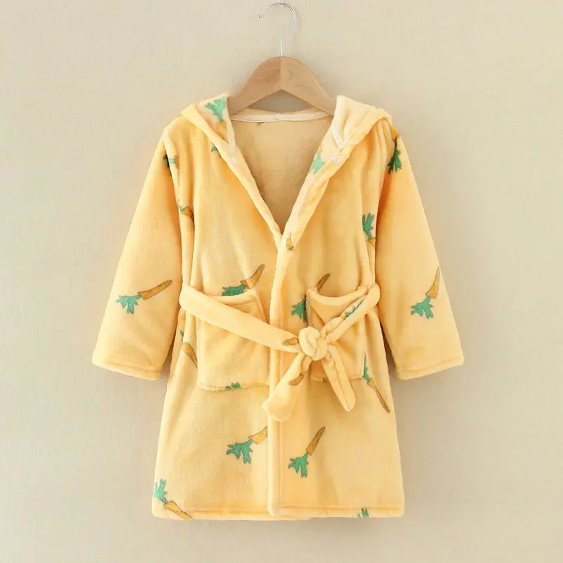 Long Sleeve Hooded Children's Bathrobe Cartoon Print Robe