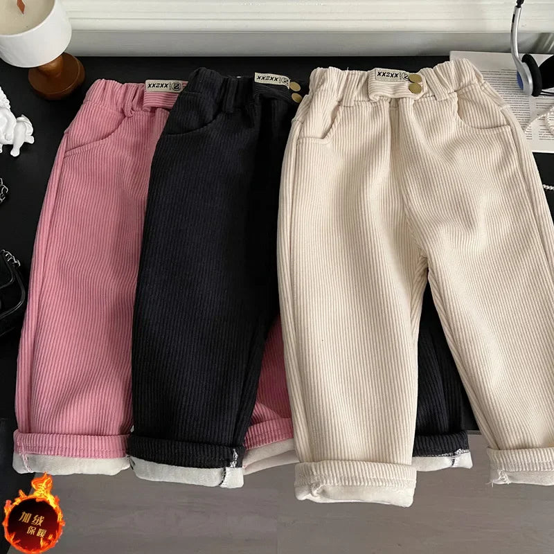 Girls Thick Outer Wear Sports Trousers High Waist Pants