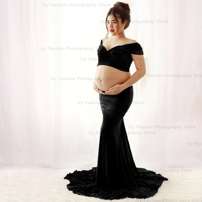 Maternity Photography Props Stretch Cotton Two Piece Floor Long Skirt
