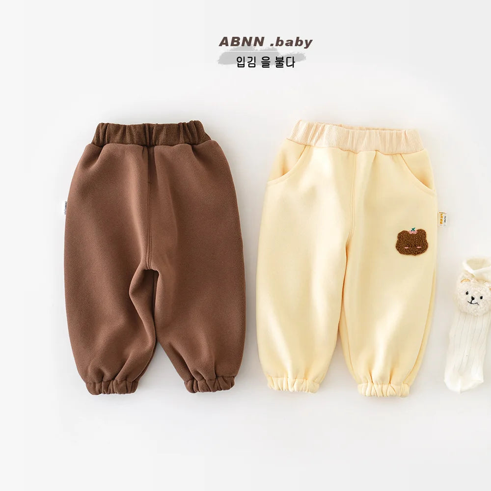 New Baby Fleece Warm Trousers Infant Girls Cute Cartoon Sweat Pants