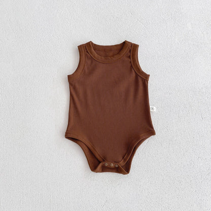 Baby Boys Girls Jumpsuit Cotton Plain Infant Sleeveless Romper