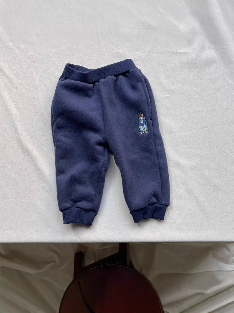 Baby Fleece Warm Trousers Infant Girl Cartoon Embroidery Casual Pants