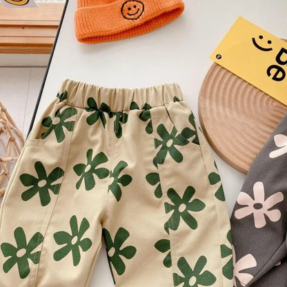 Baby Girl Retro Flower Loose Pants Fashion Comfortable Breathable Cotton Trousers