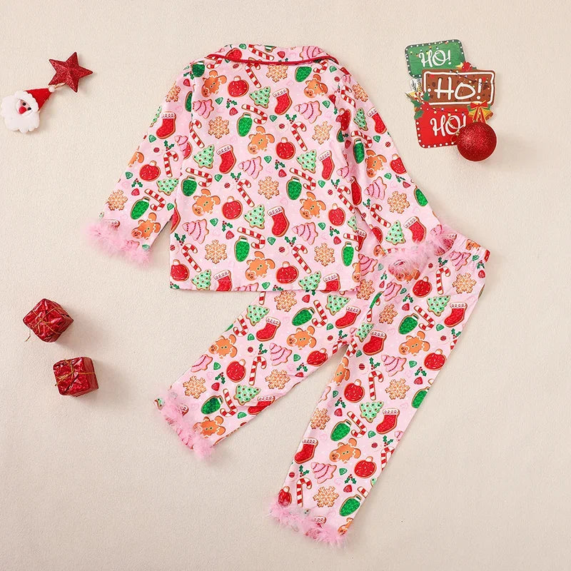 Boy Girl Christmas Silk Pajamas Set