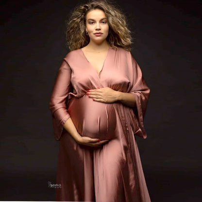 Maternity Photography Gown Elegant Soft Satin Chiffon Long Sleeved Dress Pregnancy Dress