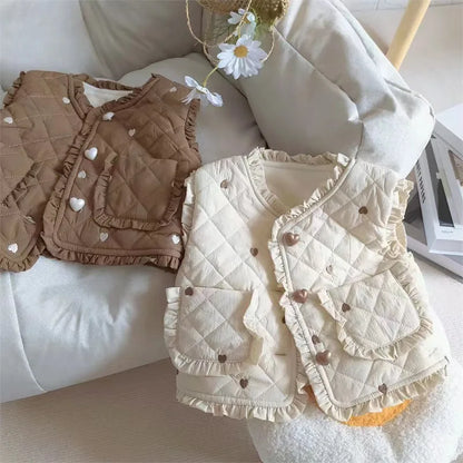 Baby Heart Embroidery Vest Baby Girls Lining Fleece Thicken Outerwear