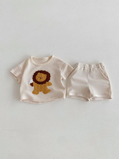 Boy Girl Children Cartoon Lion Short Sleeve T-shirt + Shorts 2pcs