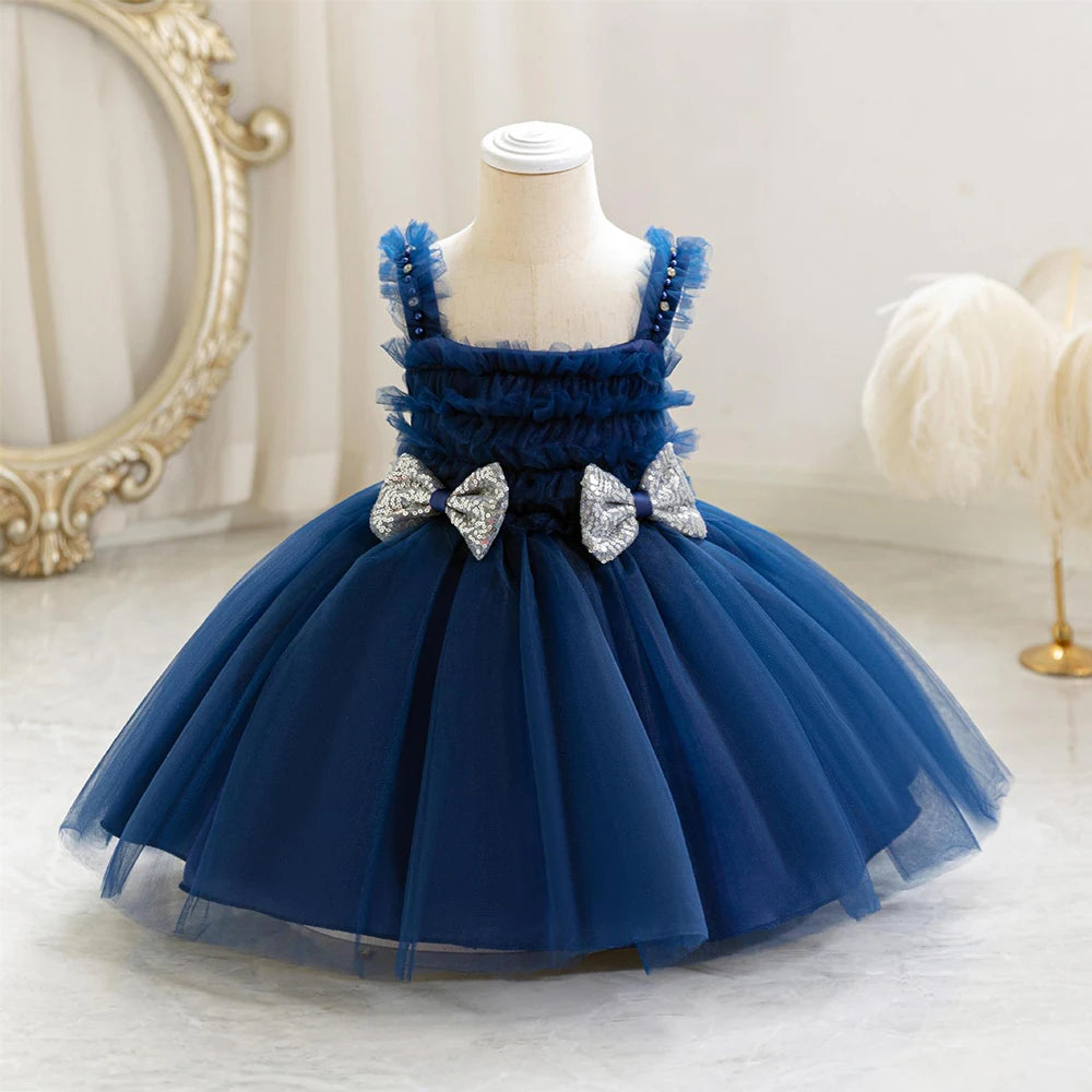 Girls Dress Sequined Bowknot Children's Princess Mesh Dresses Sling Girl Tutu
