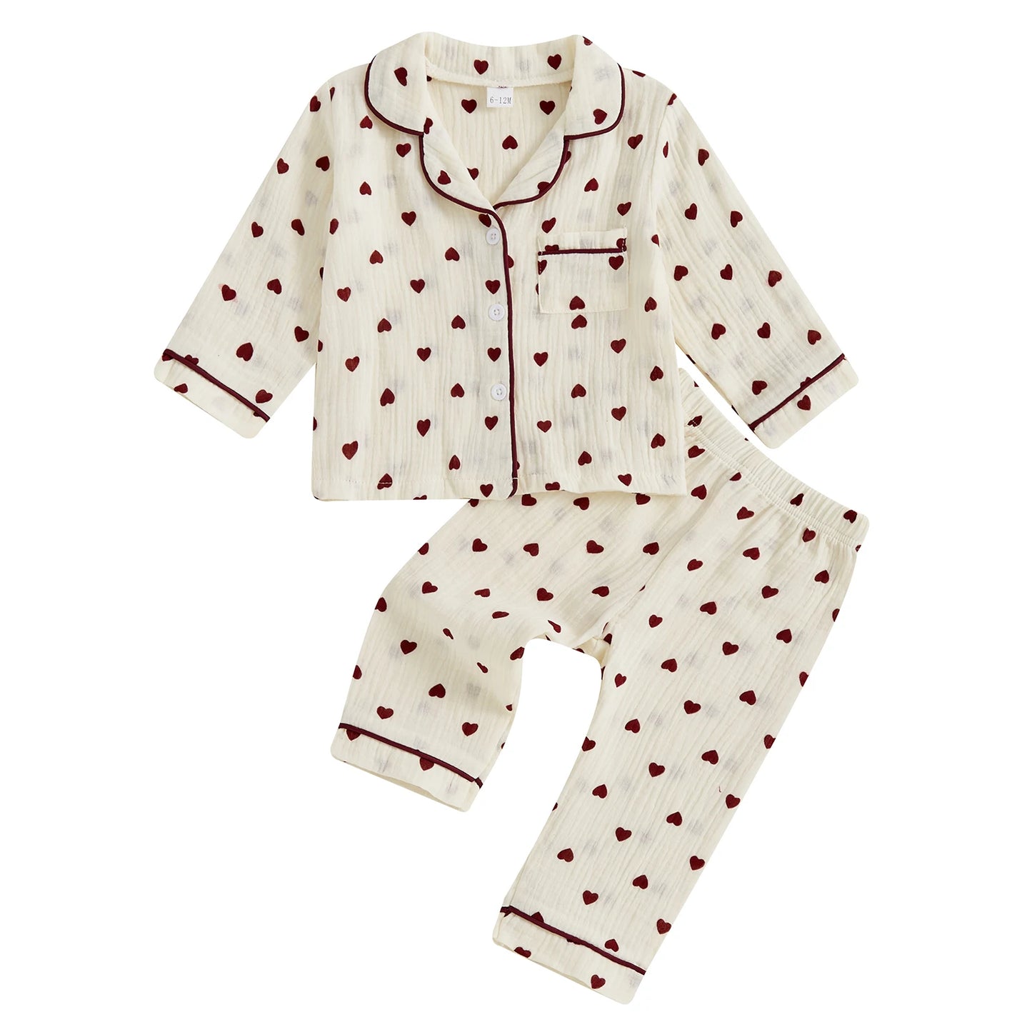 Girls Heart Print Long Sleeves Shirt and Elastic Pants for Loungewear Sleepwear