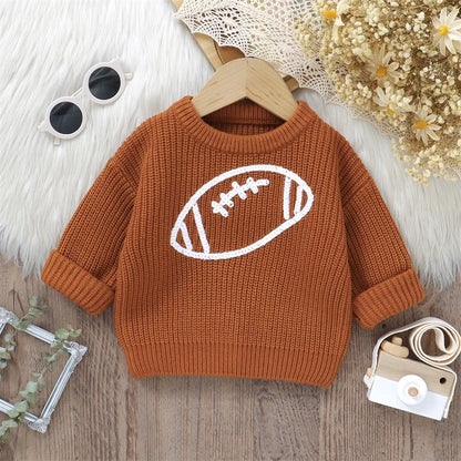 Baby Sweater, Long Sleeve Crew Neck Rugby Embroidery Winter Warm Knit Pullover Tops