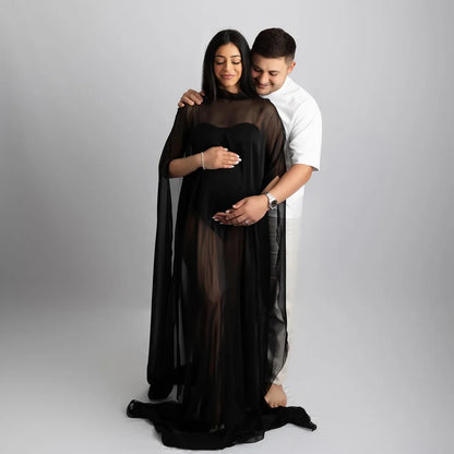 Maternity Photography Props Translucent Black Chiffon Cloak Pregnancy Dresses