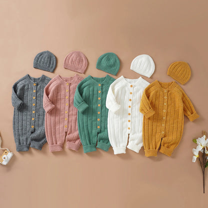 Baby Knit Romper Clothing Newborn Toddler Boy Girl Jumpsuit + Hat Fall Spring Outfits