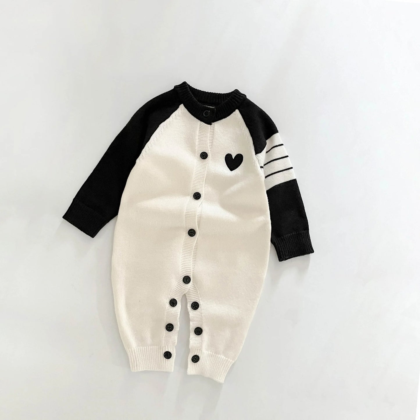 Baby Long Sleeve Knitted Romper Infant Boy Girl Heart Patchwork Jumpsuit