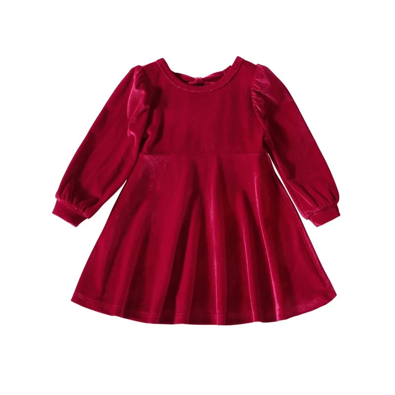 Baby Girl Velvet Dress Dress Back Hollow Out Bow Decoration Toddler Dress