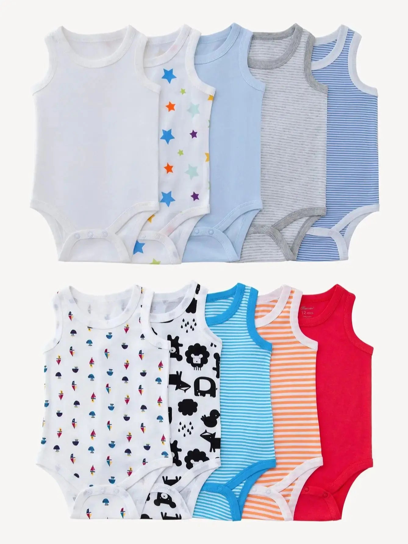 7pcs Random Newborn Summer Boys and Girls Sleeveless Triangle jumpsuit