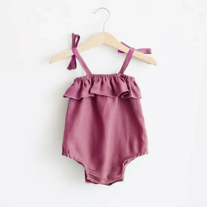 Baby Girls Rompers Solid Cotton Infant Romper Ruffles Slip Strap Kids Playsuit